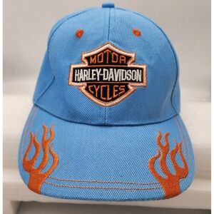 Blue Harley Davidson Women's Hat Cap Embroidered Flames‎ Adjustable